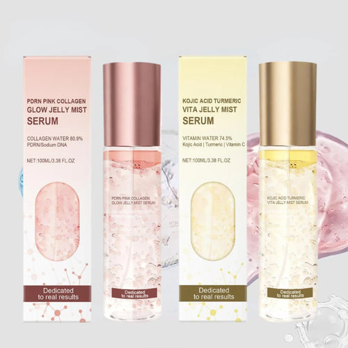 PRDN Pink Collagen Glow Jelly Mist, Kojic Acid Turmeric Vita Facial Serum, Hydrating, Brightening & Long-Lasting Glow, Makeup