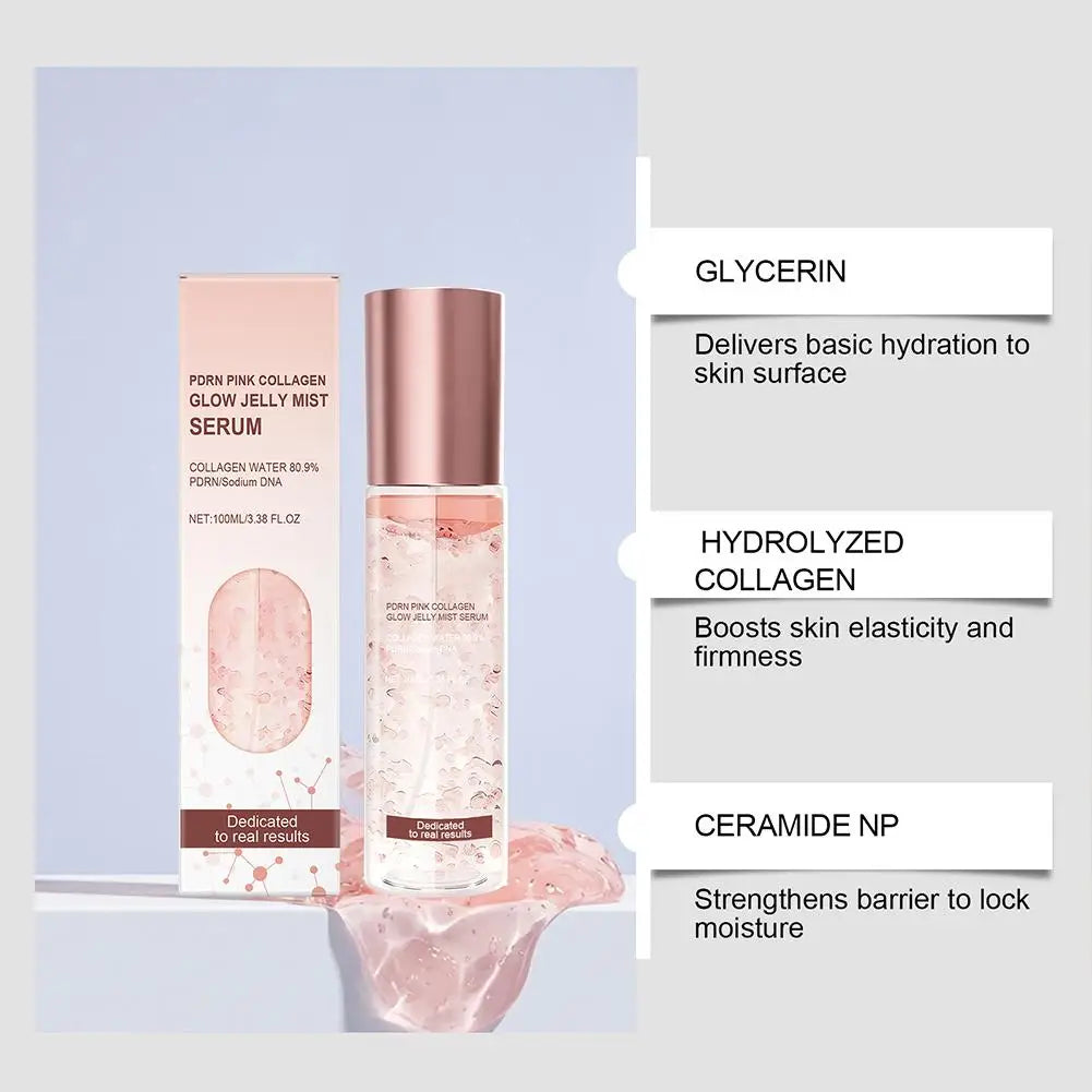 PRDN Pink Collagen Glow Jelly Mist, Kojic Acid Turmeric Vita Facial Serum, Hydrating, Brightening & Long-Lasting Glow, Makeup