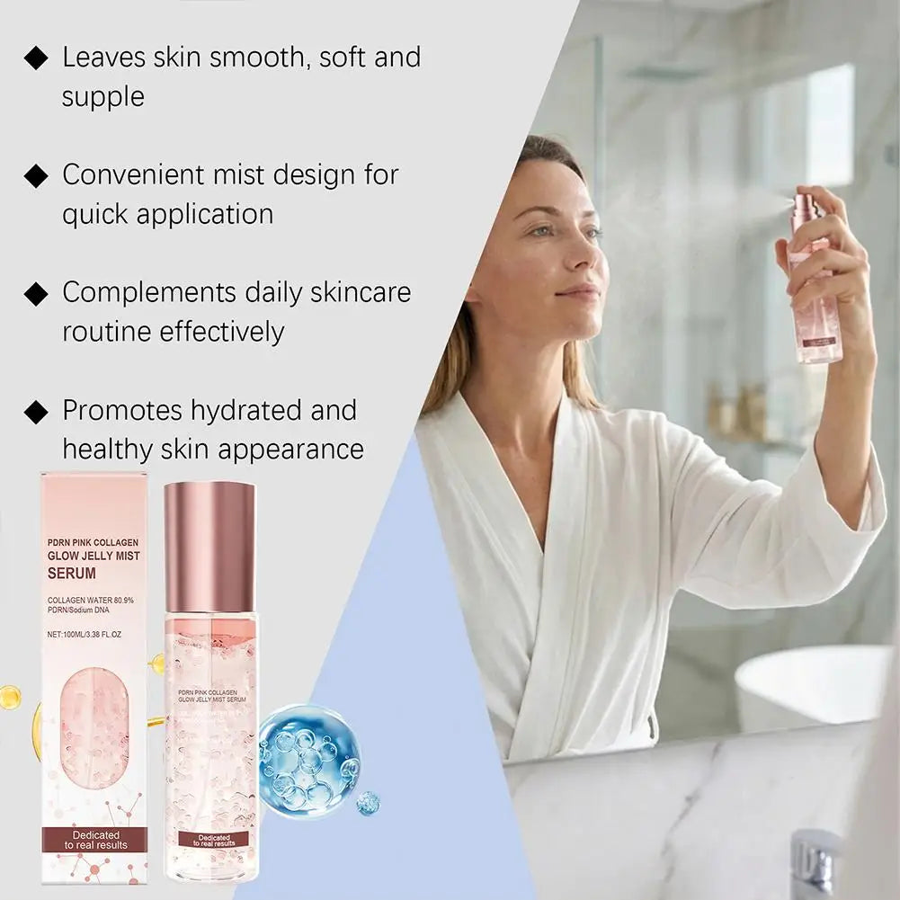 PRDN Pink Collagen Glow Jelly Mist, Kojic Acid Turmeric Vita Facial Serum, Hydrating, Brightening & Long-Lasting Glow, Makeup