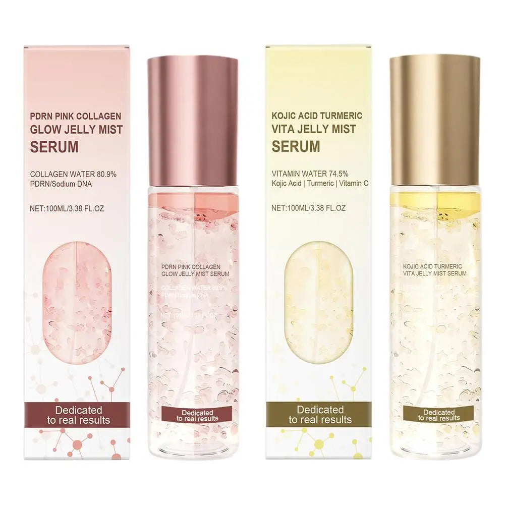 PRDN Pink Collagen Glow Jelly Mist, Kojic Acid Turmeric Vita Facial Serum, Hydrating, Brightening & Long-Lasting Glow, Makeup