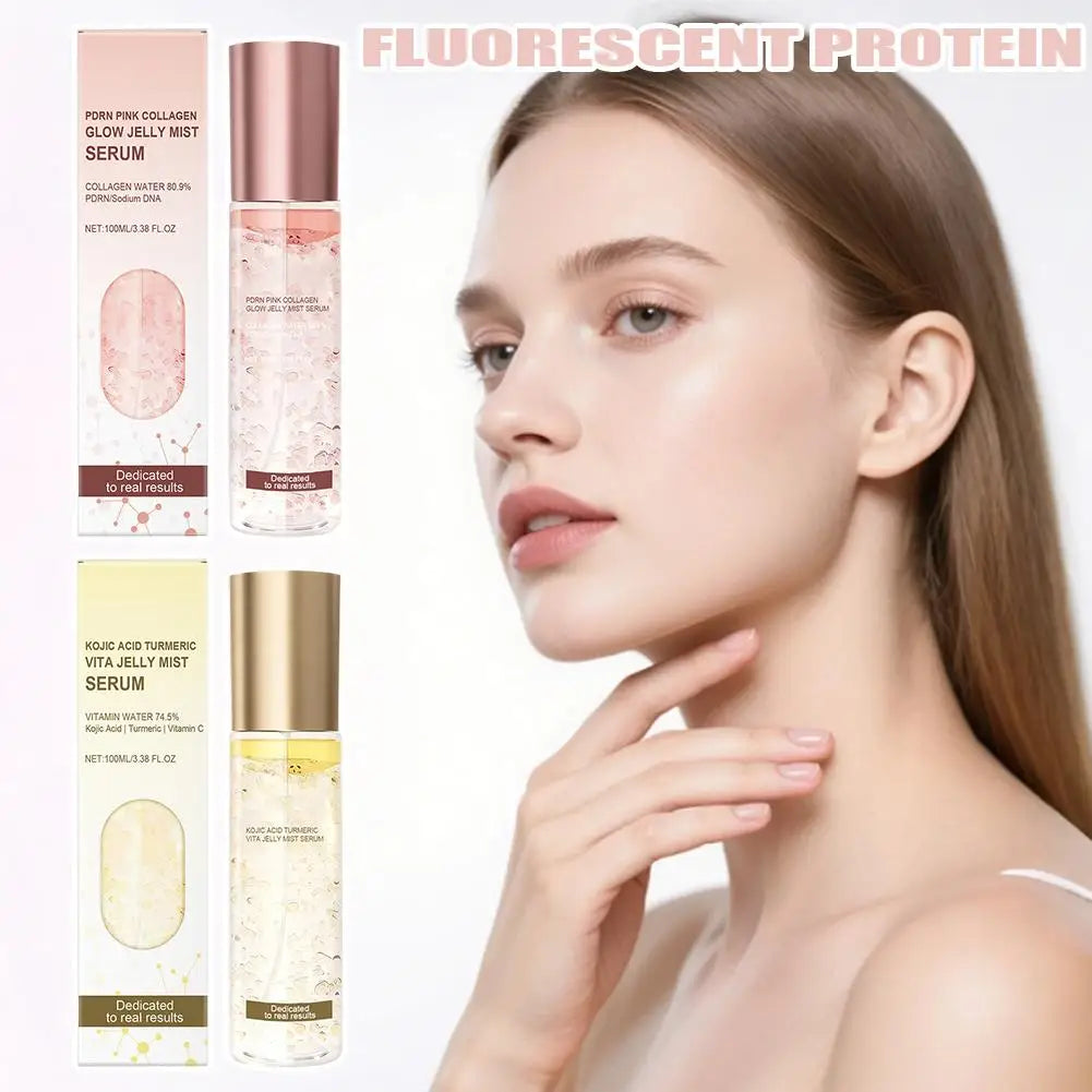 PRDN Pink Collagen Glow Jelly Mist, Kojic Acid Turmeric Vita Facial Serum, Hydrating, Brightening & Long-Lasting Glow, Makeup
