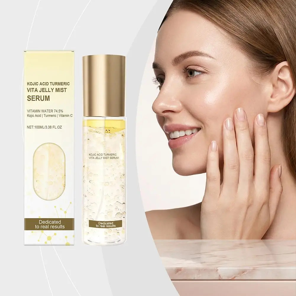 PRDN Pink Collagen Glow Jelly Mist, Kojic Acid Turmeric Vita Facial Serum, Hydrating, Brightening & Long-Lasting Glow, Makeup