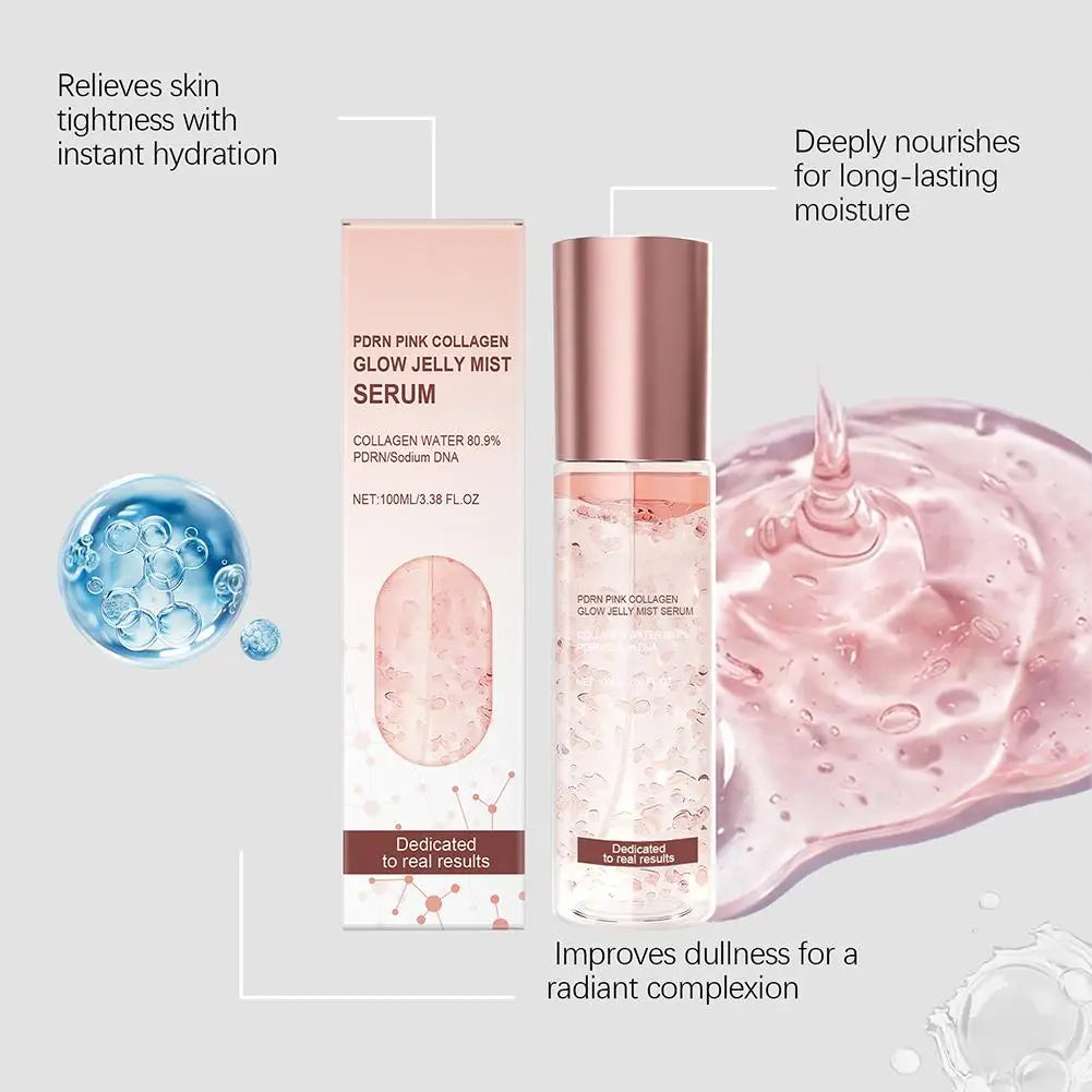 PRDN Pink Collagen Glow Jelly Mist, Kojic Acid Turmeric Vita Facial Serum, Hydrating, Brightening & Long-Lasting Glow, Makeup